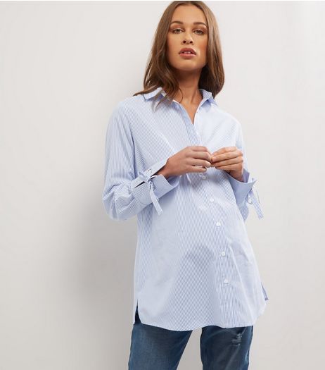 Maternity Blue Stripe Tie Sleeve Shirt | New Look