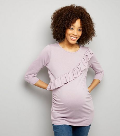 Maternity Lilac Frill Trim Jersey Top | New Look