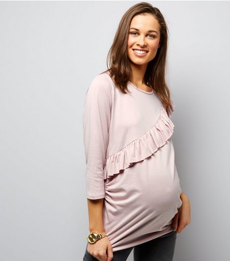 Maternity Pink Frill Trim Jersey Top | New Look