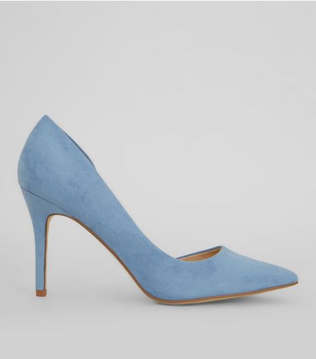 Light Blue Suedette Pointed Court Shoes | New Look