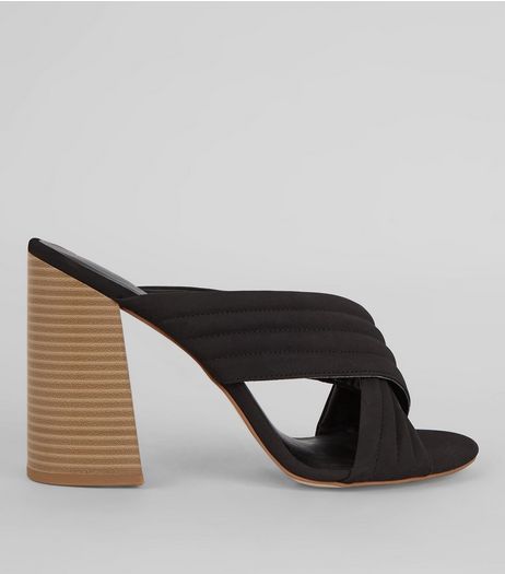 Black Cross Strap Block Heeled Mules | New Look