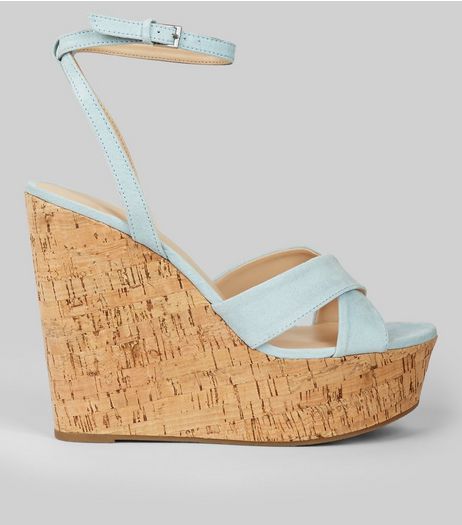 Blue Suedette Cork Wedge Heels | New Look