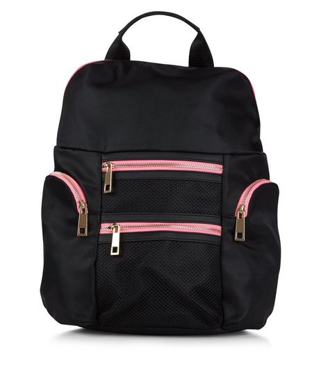 Black Neon Zip Trim Backpack | New Look