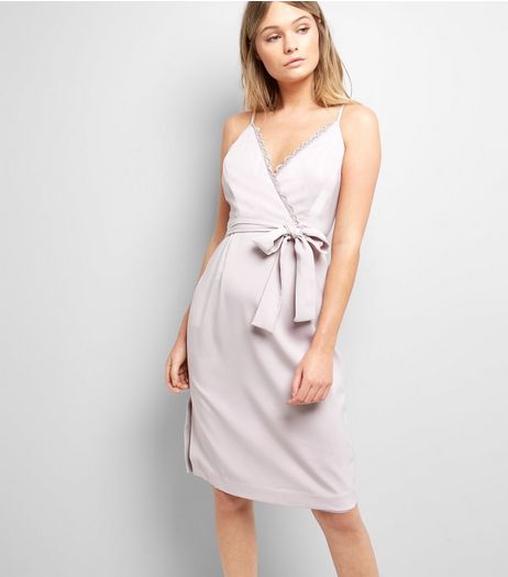 Pink Wrap Front Lace Trim Bodycon Dress | New Look
