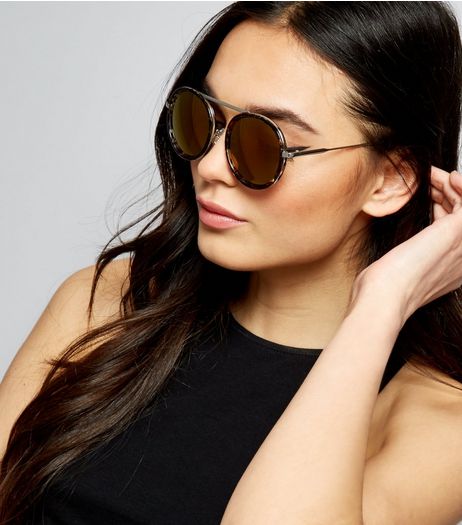 Brown Tortoiseshell Round Mirrored Sunglasses | New Look