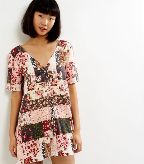 Motel Pink Patchwork Print Short Sleeve Dress | New Look