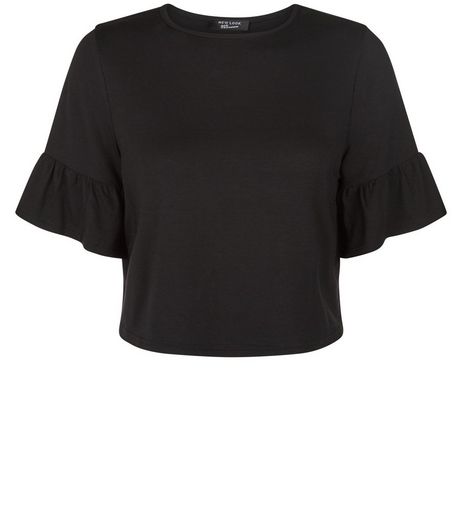 Teens Black Frill Sleeve Crop Top | New Look