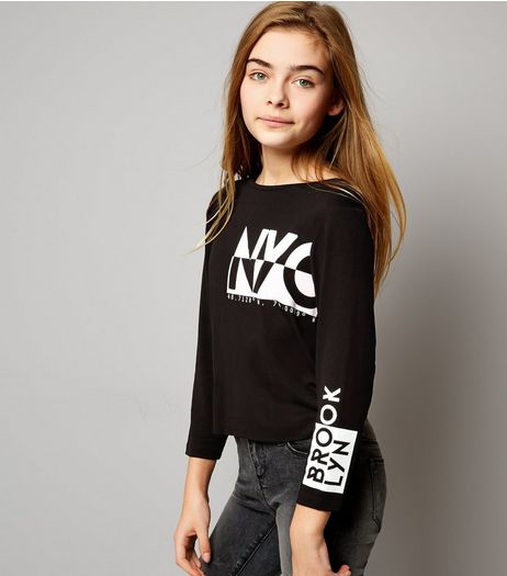 Teens Black NYC 3/4 Sleeve Top | New Look