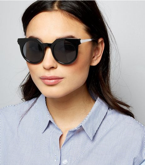 Black Round Cat Eye Sunglasses | New Look