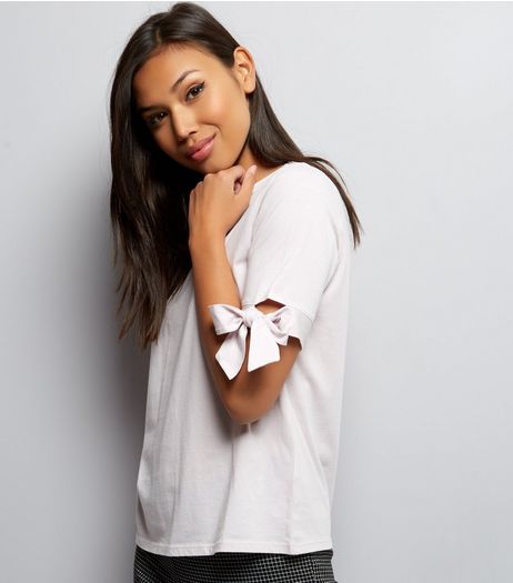 Lilac 1/2 Tie Sleeve T-Shirt | New Look