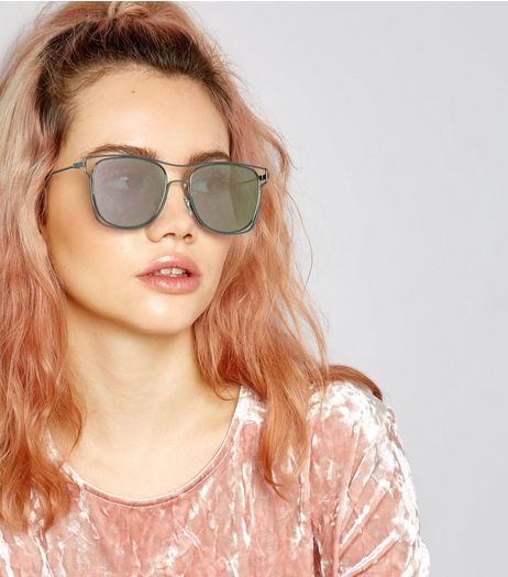 Black Wired Frame Mirrored Sunglasses | New Look