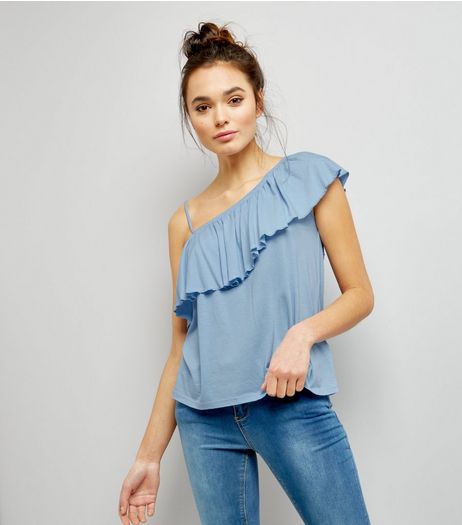 Pale Blue Off the Shoulder Frill Trim Top | New Look