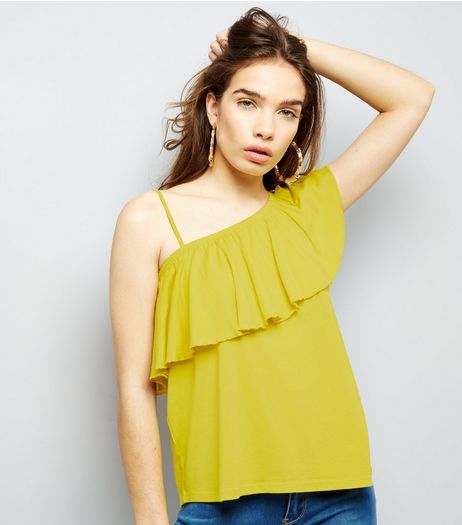Yellow Off the Shoulder Frill Trim Top | New Look