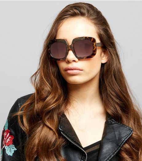 Brown Tortoiseshell Rectangular Ombre Lense Sunglasses | New Look