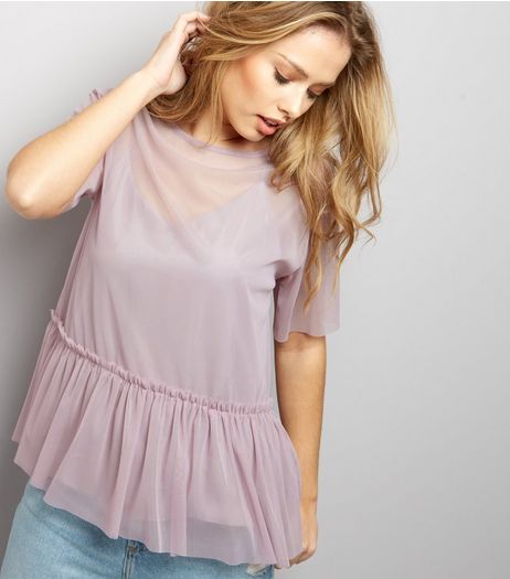 Purple Sheer Peplum Top | New Look
