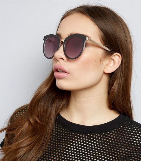 Black Round Preppy Sunglasses | New Look
