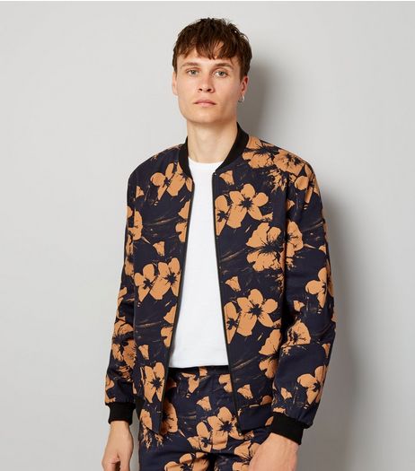 Navy Floral Print Tailored Bomber Jacket | New Look
