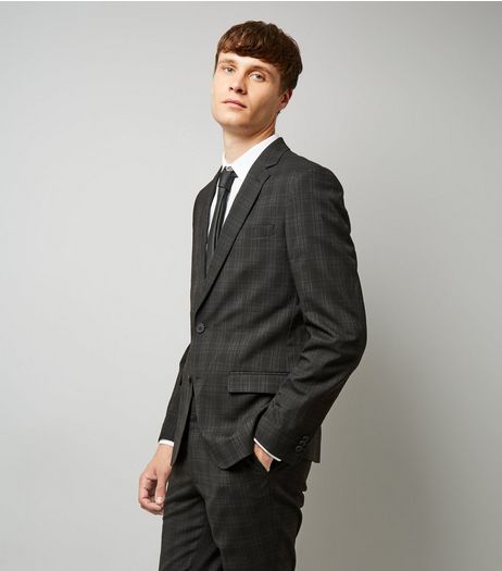 Black Check Slim Fit Suit Jacket | New Look