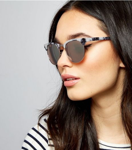 Black Marble Cat Eye Sunglasses | New Look