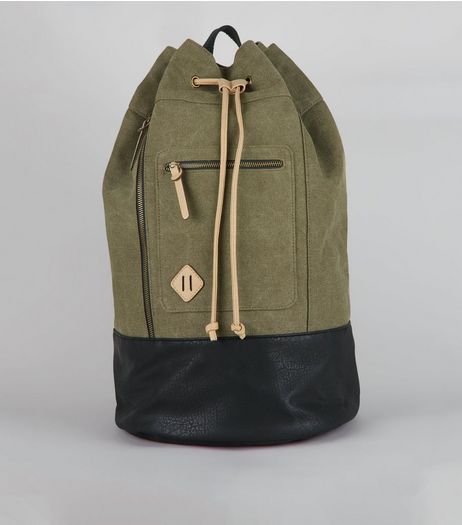 Khaki Drawstring Duffle Backpack | New Look