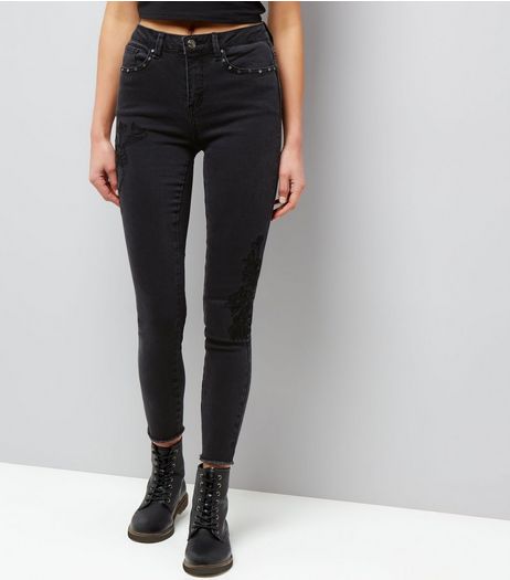 Black Stud Trim Skinny Jenna Jeans | New Look