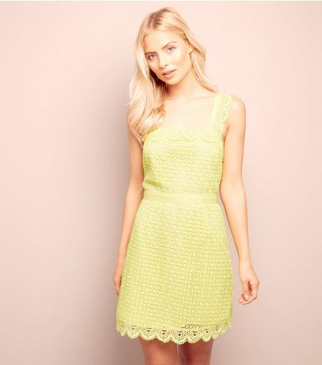 Yellow Scallop Hem Lace Tunic Dress | New Look