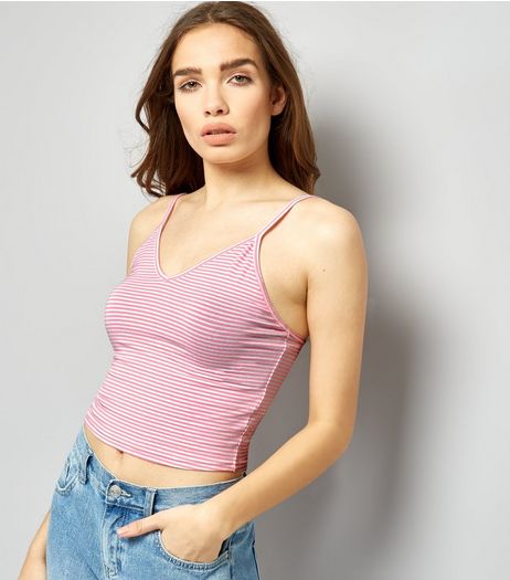 Pink Stripe V Neck Cropped Cami | New Look