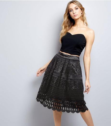 Black Premium Cut Out Lace Midi Skirt | New Look