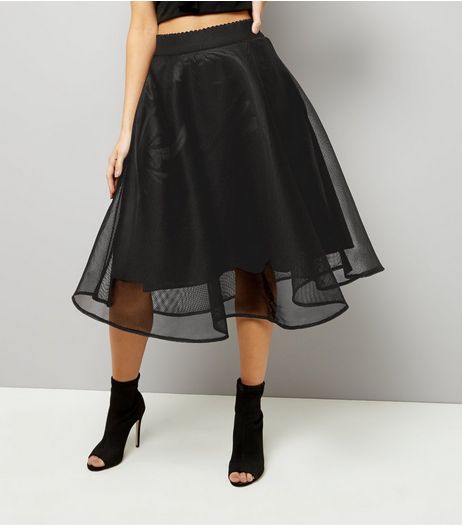 Black Sheer Midi Skater Skirt | New Look