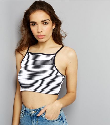 Black Ribbed Stripe Crop Top | New Look