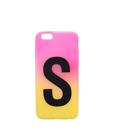Pink and Yellow Ombre S Initial Phone Case | New Look