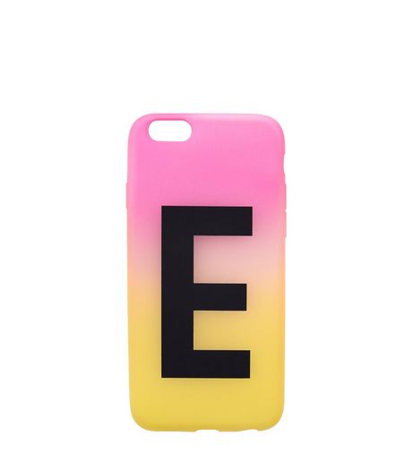 Pink and Yellow Ombre E Initial Phone Case | New Look