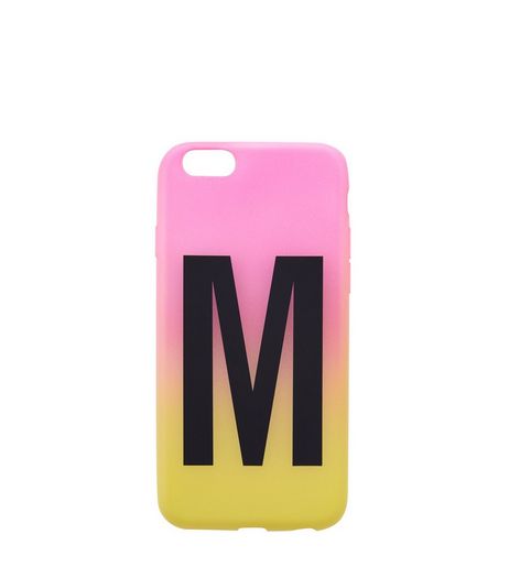 Pink and Yellow Ombre M Initial Phone Case | New Look
