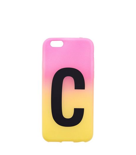 Pink and Yellow Ombre C Initial Phone Case | New Look