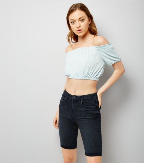 Black Turn Up Hem Skinny Denim Shorts | New Look