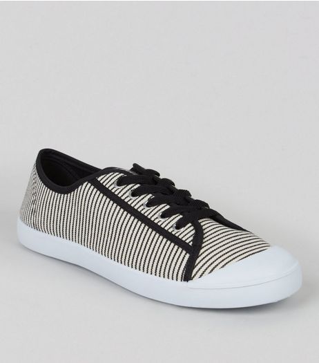 Black Stripe Canvas Trainers | New Look