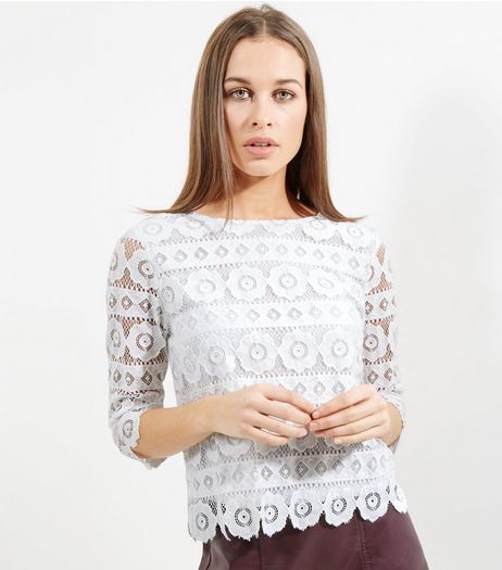 Tall Cream Floral Lace Half Sleeve Top | New Look