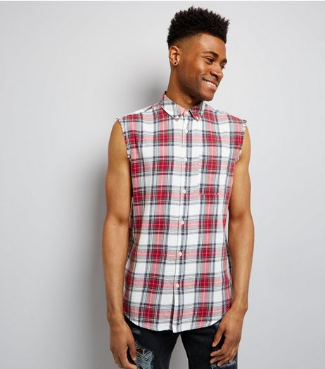 Red Check Chaos Back Print Sleeveless Shirt | New Look