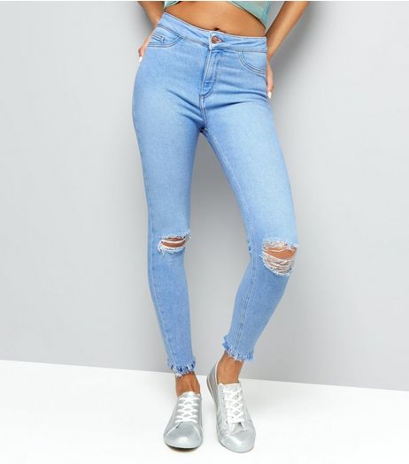 Pale Blue Ripped Knee Skinny Jenna Jeans | New Look
