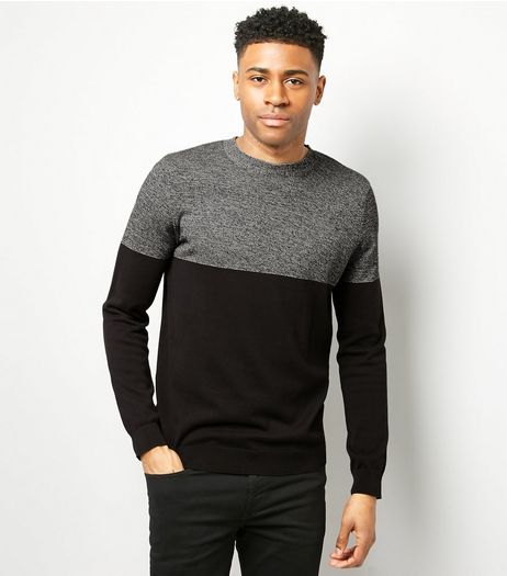 Black Colour Block Crew Neck Jumper | New Look