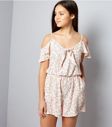 Teens Pink Ditsy Floral Cold Shoulder Playsuit | New Look