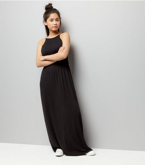 Teens Black Sleeveless Shirred Waist Maxi Dress | New Look