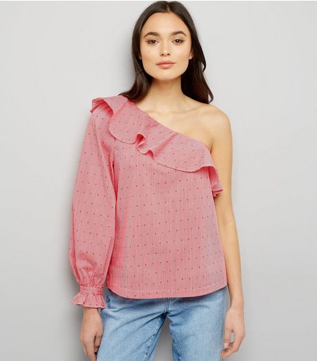 Red Stripe Frill Trim One Shoulder Top | New Look