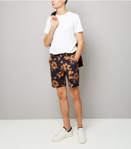 Navy Floral Print Tailored Shorts | New Look