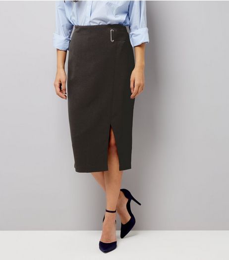 Black Eyelet Wrap Front Midi Skirt | New Look