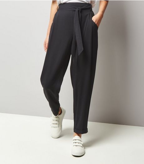 Black Tie Waist Trousers | New Look