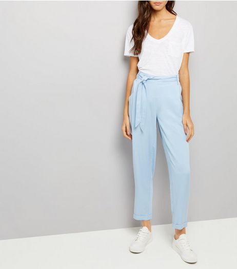 Pale Blue Tie Waist Trousers | New Look