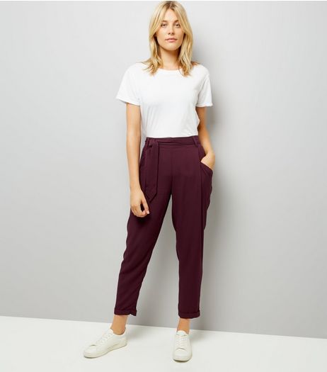 Burgundy Tie Waist Trousers | New Look