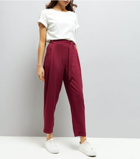 Burgundy Tie Waist Trousers | New Look