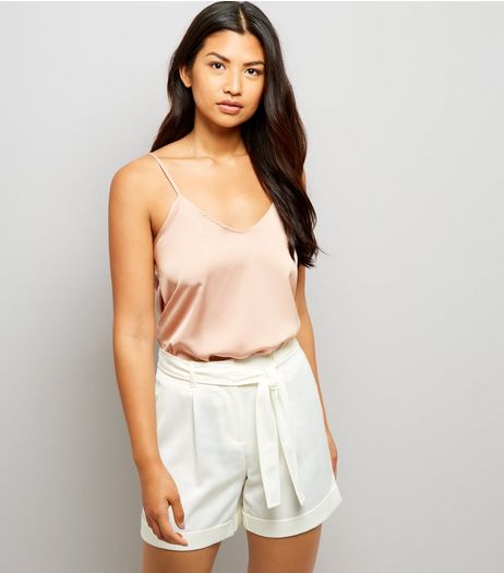 Cream Satin Tie Waist Shorts | New Look
